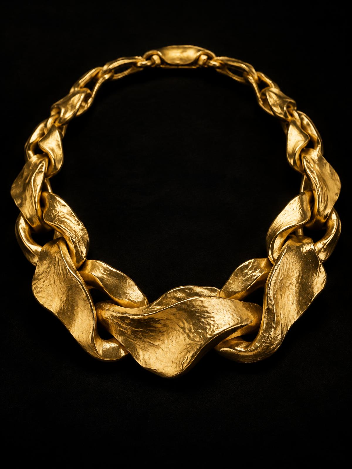 Sculptural hand-hammered gold collar necklace
